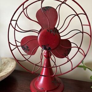 Vintage Red Metal Fan Decor